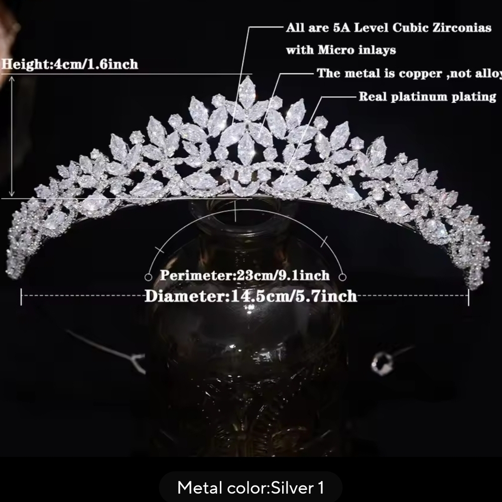 Elegant Silver Floral Crystal Tiara